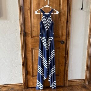 Navy and White Striped Halter Maxi Dress